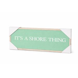 Decorative Wooden Wall Sign Featuring A Mint-Green Background And Bold White “It’s A Shore Thing” Lettering. Lightweight, Coastal-Themed Décor Perfect For Entryways, Living Rooms, Or Beach-Style Interiors