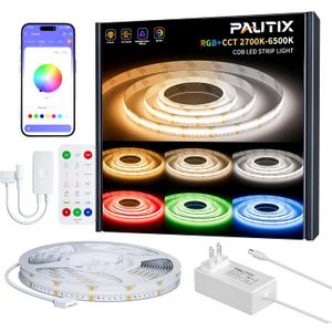 PAUTIX COB LED Strip Lights,20ft RGB+CCT 2700K-6500K White LED Lights,Dimmable Color Changing RGB LED Strip Light,with Remote/APP Control,for Kitchen Cabinets,Ceiling,Party DIY Lighting Projects