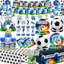 Soccer Birthday Party Decorations, 197Pcs Soccer Party Decorations with Plates,Napkins,Cups,Tablecloth,Banner,Hanging Swirls,Honeycomb,Balloons,Cupcake Topper for Boys Sports Theme Birthday Supplies