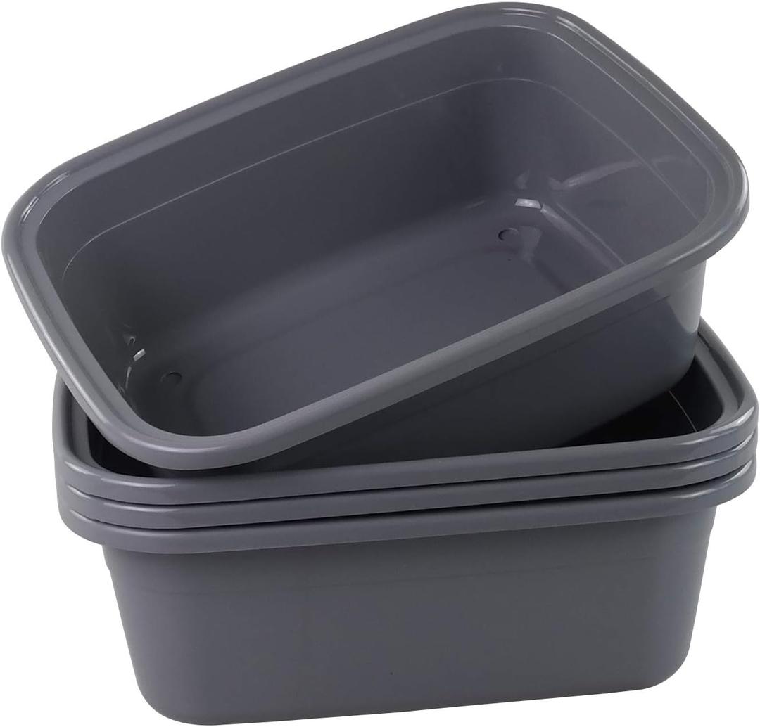 Begale 16 Quart Rectangular Plastic Wash Basins, 4-Pack Dish Pan, Gray