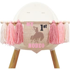 My First Rodeo High Chair Pink Tassel Banner - Cowgirl One Birthday Party Decorations, 1st Rodeo Birthday Highchair Banner Photo Props, Western Farm Cowgirl Theme Party Decorations