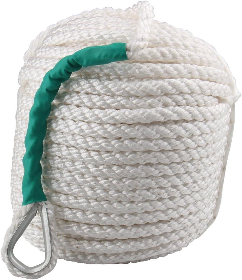 Bang4buck Three Strand Polypropylene Anchor Rope 1/2 inch 100 Feet Twisted Dockline for Boat/Sailboat/Sled Line with Thimble and 5850LB Breaking Strain (1/2 inch 100 Feet)