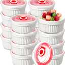 12 Pack 6 oz Ramekins with Lids Oven Safe Porcelain Creme Brulee Ramekins with Covers White Pudding Custard Cups Stackable Ramekins Ceramic Bowls for Baking Dishwasher Ice Cream Serving Dip