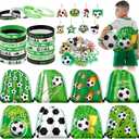Talltalk 48 Pcs Soccer Party Favors Gifts Sets Kids Soccer Team Gift 16 Sets Green Goodie Bags Stuffers Drawstring Backpack Candy Snack Bag Motivational Wristband Keychains Birthday Party Supply Decor