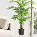 Yatmung Large Artificial Plants Indoor with Metal Planter - 5FT Fake Palm Tree - Palm Plant for Home Decor - Nearly Natural Tropical Tall Floor Plant for Living Room - Faux Trees Indoor - Black