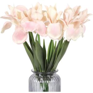 Iris Flowers Artificial Bulk 6 PCS Real Touch Pink Flowers 18.9 in Long Stems Artificial Iris Artificial for Wedding Bridal Home Kitchen Party Decoration (Pink)