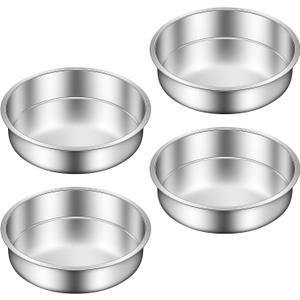 Ohtomber 8 Inch Cake Pan - Set of 4 Stainless Steel Round Layer Cake Baking Pans Molds, Tins, Stackable Baking Set, Even Heating, Dishwasher Safe Non-Toxic Bakeware Dish for Birthday Wedding Christmas