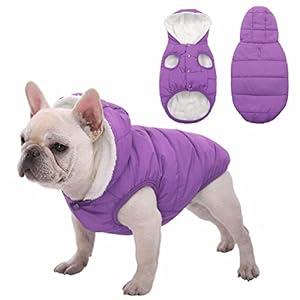 Fleece Hoodie, Windproof Waterproof Dog Coat, Winter Warm Jacket, Cold Weather Pet Apparel Clothes Vest for Small Medium Large Dogs (2XL, Purple)