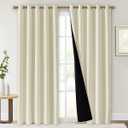 NICETOWN Living Room Completely Shaded Draperies, Privacy Protection & Noise Reducing Ring Top Drapes, Black Lined Insulated Window Treatment Curtain Panels (Beige, 2 Pieces, W70 x L84)