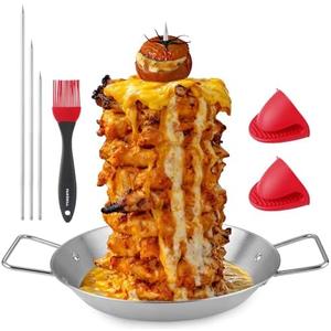 Al Pastor Skewer for Grill Stainless Steel Shawarma Skewer Stand with 3 Spikes (8"/10"/12"),Brush & Anti-scalding Fittings for BBQ Grill Oven