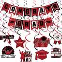 Red and Black Congrats Grad Banner and 2026 Graduation Hanging Swirls, Congrats Grad Sign Decorations Congratulations Graduate Banner for Red Black Congratulations Graduation Party Decorations 2026
