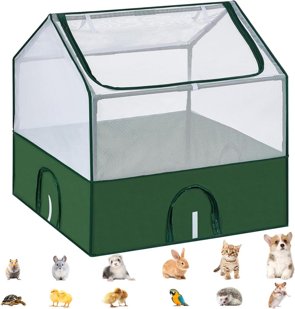DINMO Small Animal Playpen, Guinea Pig Cages, Rabbit Playpen, puppy play pen for indoors, Pet Playpen with Waterproof Floor for Hamsters, Hedgehogs, bunny,kittens, Indoor Outdoor Portable Fence, Green