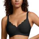 DEANGELMON Women's Seamless Bras No Underwire Comfort Bralettes Push Up Bras Wireless Scalloped Full Coverage Everyday Bra(1P2, M) Black