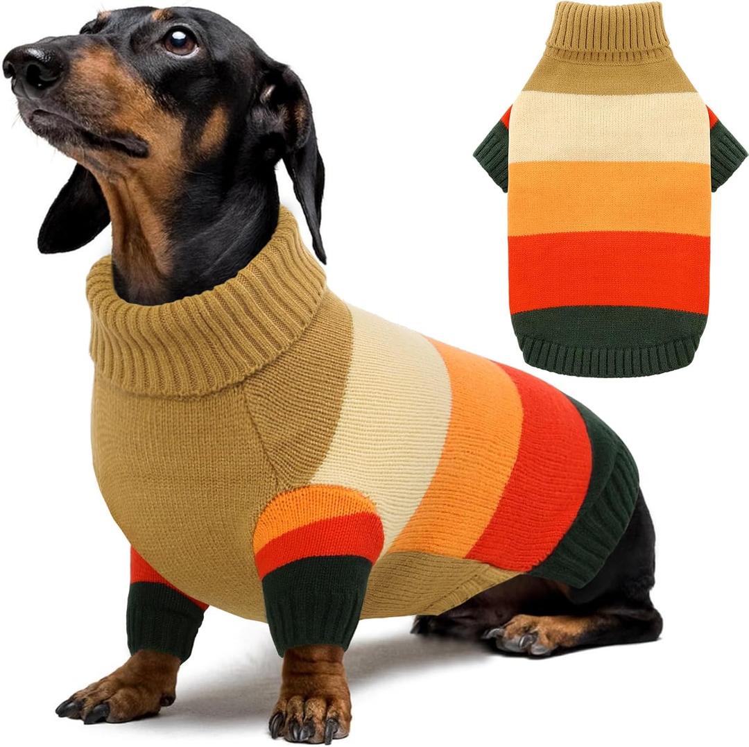 AOFITEE Small Dog Sweaters, Warm Dogs Sweater for Small Girls Boys, Turtleneck Pullover Puppy Knitwear, Dog Sweatshirt for Fall Winter, Stretchy Pullover for Yorkie, Chihuahua, Teacup (Browns)