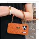UnnFiko Wallet Phone Case Compatible with iPhone 17 Pro Max, Cute Light Luxury Bag Design, Purse Flip Card Pouch Cover Soft Silicone Case with Handstrap Long Shoulder Strap (Orange, iPhone 17 Pro Max)