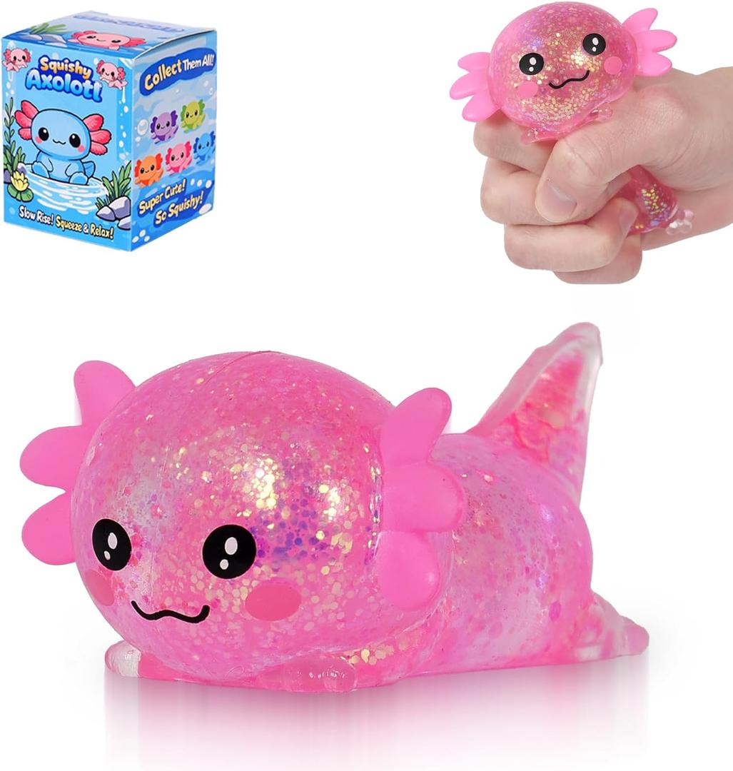 Axolotl Squishy Stress Ball, Soft TPR Slow Rising Squeeze Toy, Cute Axolotl Fidget Toy for Stress Relief, Anxiety Calming Sensory Toy for Kids Adults(Pink Lie Axolotl)
