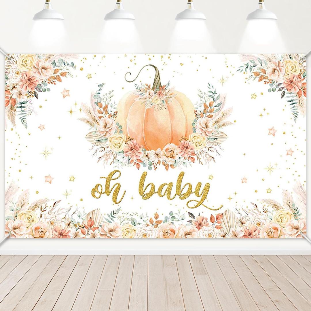 Little Pumpkin Baby Shower Backdrop Autumn Oh Baby Banner Background Fall Baby Shower Decorations Gender Reveal Photo Props