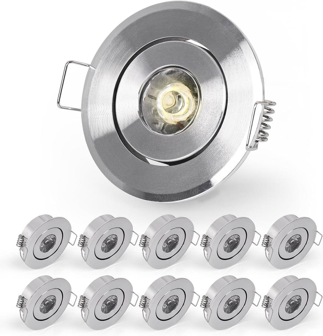10 Pack 2 Inch LED Recessed Lighting, 1W 120LM Recessed LED Lights, Gimbal Adjustable Ceiling Lights Mini Spotlight Mini Spotlight Ceiling Light with Driver AC 120V (Warm White/Silver)