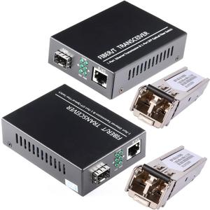A Pair of 1.25G/s Bidi Gigabit Multi-Mode Fiber Ethernet Media Converter with 2PCS Bidi SFP LC Dual Transceiver Module Included, 10/100/1000Base-Tx to 1000Base-SX SMF RJ45 to SFP Slot up to 550M