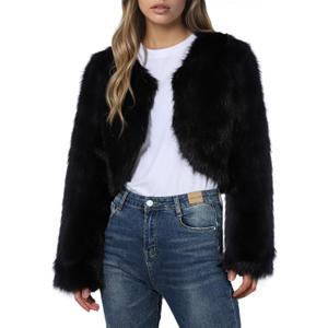 Women's Faux Fur Coat Short Winter Jacket Fluffy Coat Fashion Open Front Long Sleeve Cardigan