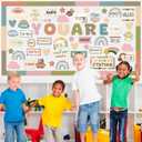 90 Pcs Boho Affirmation Station Classroom Bulletin Board Set Motivational Bulletin Board Back to School Positive Affirmations Accent Cutout Mirror Growth Mindset Decor for School Office Home