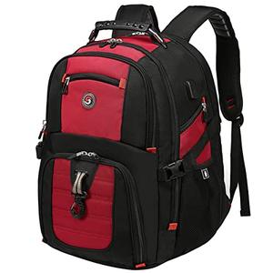 SHRRADOO Extra Large 50L Travel Laptop Backpack with USB Charging Port, College High School Backpack Airline Approved Business Work Bag Fit 17 Inch Laptops for Men Women, Red