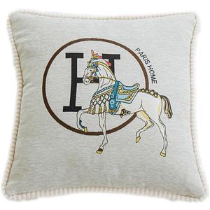 New Version 18x18 inches Throw Pillow Cushion Covers Set 2 Pack - Luxury Horse Jacquard Embroidery with Lace Trim Decorative Pillow Cover for Couch, Sofa, Living Room Bedroom (White)