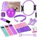 Pilates Equipment Kit for Home Workout, Pilates Ring and Ball Set for Women, 14'' Magic Circle Essentials Accessories Kit with Wrist Weights, Resistance Bands, Yoga Strap, Core Sliders, Socks, Bag (21-Pieces)