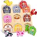 JoyCat Wooden Puzzles for Toddlers 1-3, Montessori Toys for 1 2 Year Old Boy Girl Birthday Easter Gifts, Animal Match Farm Peg Puzzles, Preschool Learning Toys for Toddlers Age 1-2