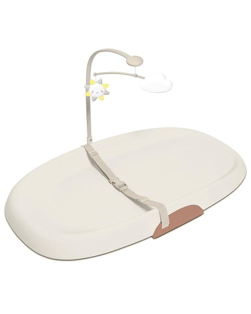 Skip Hop Baby Changing Pad Nursery Style Wipe-Clean Contoured with Cushioned Foam, Non-Skid Base, Built-in Safety Belt & Tuck-Away Toy Bar Fits Standard Changing Tables, Oat, 16"