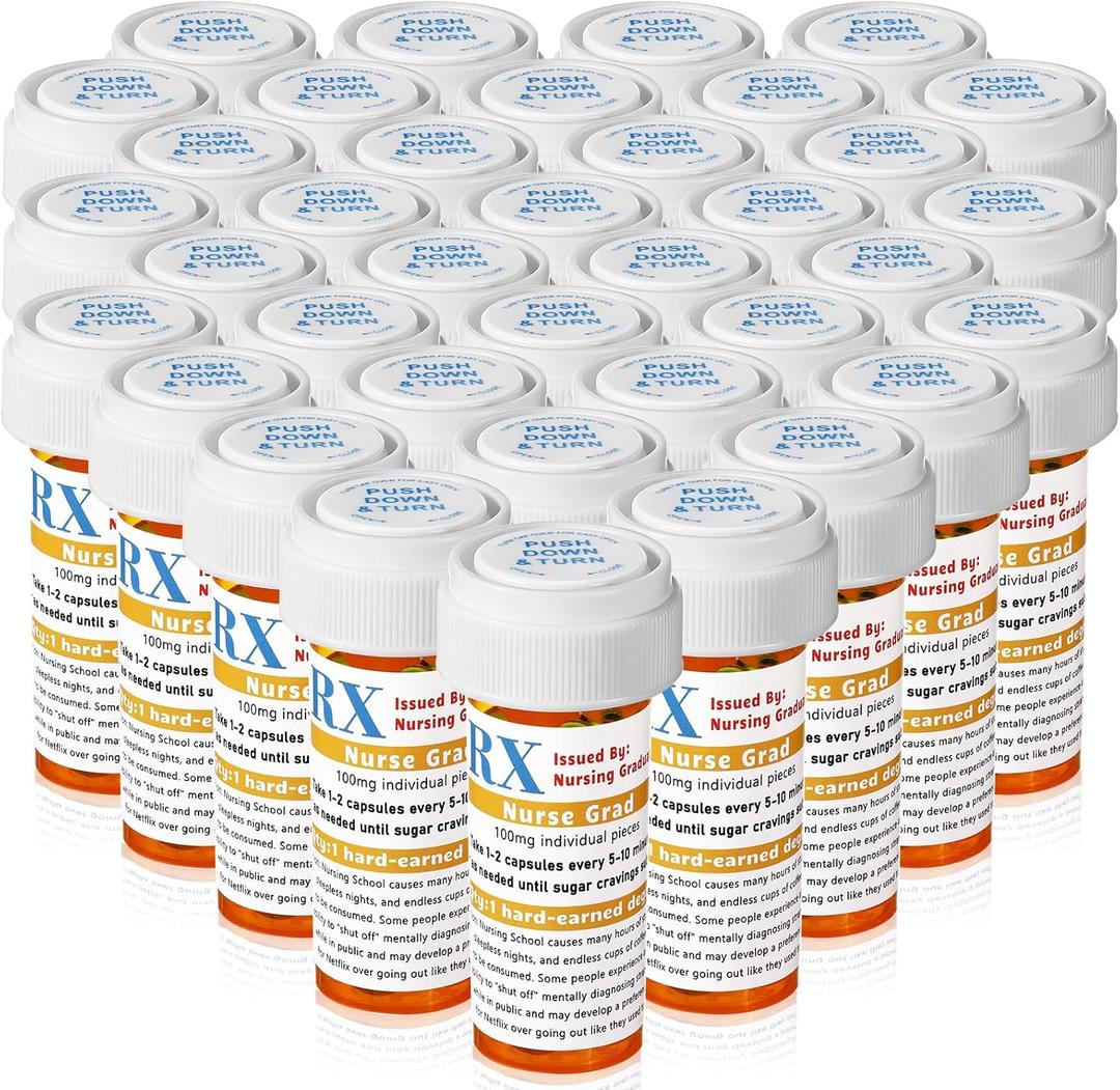 50 Set Nursing Graduation Party Supplies 50 Empty Pill Bottles with Caps 8 Dram Plastic Medicine Containers with 50 Sticky Label Pill Vial for Nurse Party Favors Serve