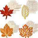 80 Pieces Unfinished Wood Cutouts Maple Leaves Wooden Crafts Fall Leaves Shape Crafts Autumn Leaf Wooden Cutouts for DIY Craft Tags Thanksgiving Party Nursery Home Decoration, 4 Styles