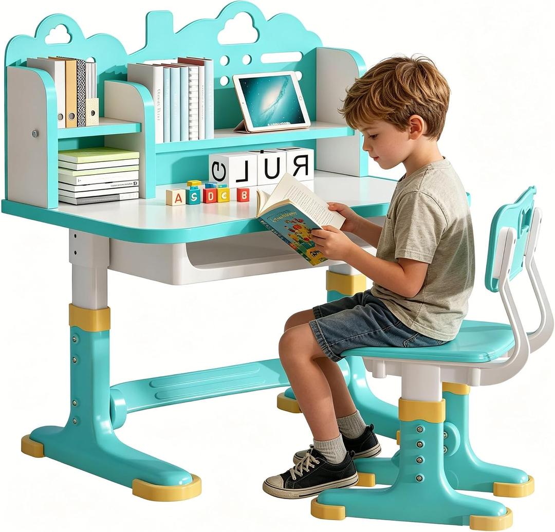 Kids Study Desk and Chair Set 3-12 - Height Adjustable Children Study Table