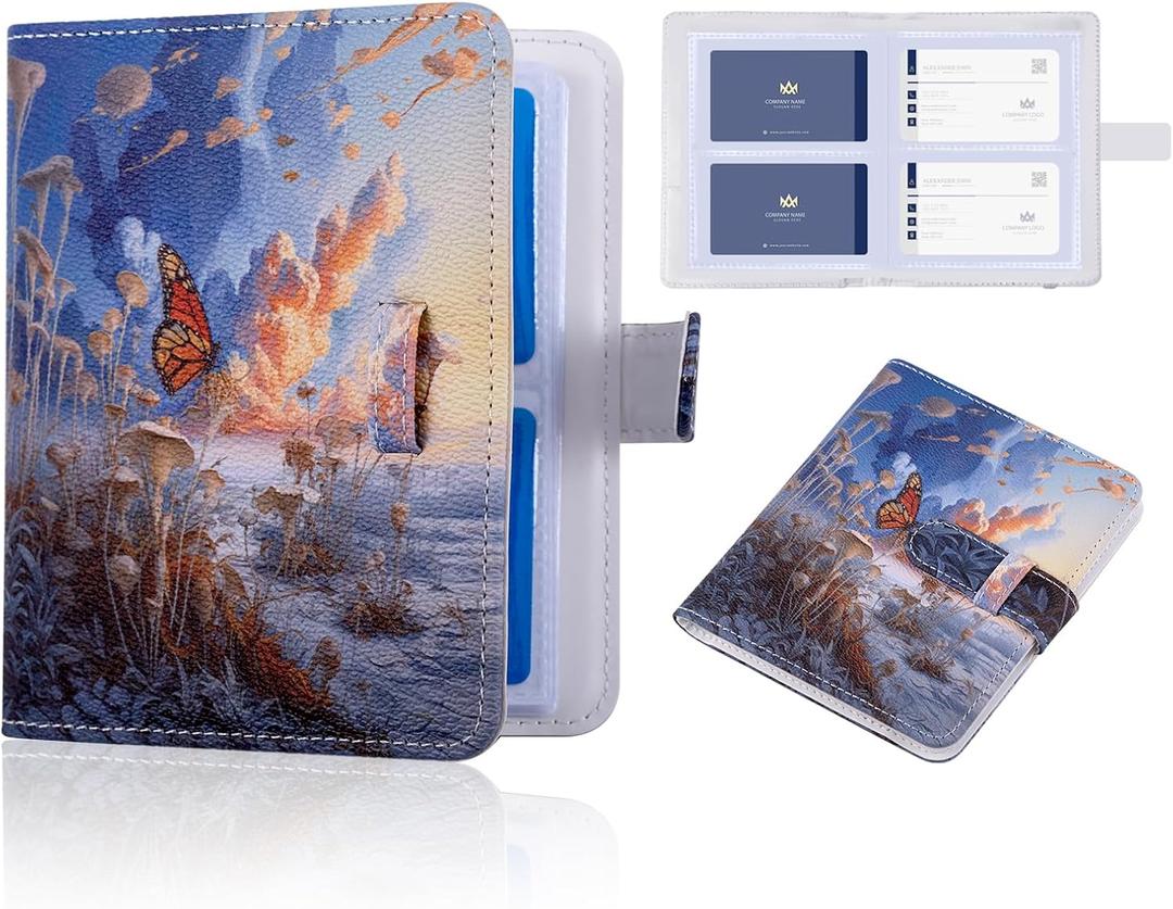 Butterfly Card Book Holder Organizer for Women,Colorful Business Card Holder,PU Leather Business Card Case Color Printing Pattern Stylish Name Card and Credit Card Holder (CelestialFlutter)