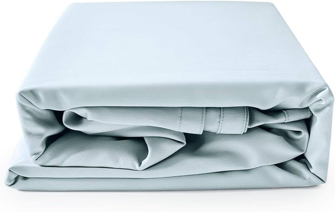 THE COTTON & SILK  100% Luxury Long-Staple Cotton Flat Sheet  5-Star Hotel Quality Bed Sheet, Soft, Breathable & Durable  Queen/Full Size (87 x 100), Misty Blue, 300TC