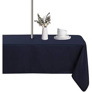 LUSHVIDA Rectangle Outdoor Tablecloth with Umbrella Hole and Zipper, 60x84 Inch Navy, Washable Waterproof Table Cloth Spill Proof Wrinkle Free Table Cover for Patio Spring Summer Picnic BBQS