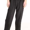 FTCayanz Women's Linen Harm Pants Summer Casual Cropped Pant Work Ankle Trousers with Pockets (Black, XL)