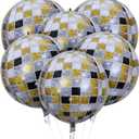 HOUSE OF PARTY 4D Gold Black Disco Ball Balloons 6Pcs - Mylar Foil Balloons 22 Inch for Grad Last Disco Party Decorations