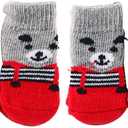 Dog Socks Christmas Non-Skid Pet Socks Paw Protector Slipper Socks Knit Dog Boots 4 Pcs Dog Paws Slipper Socks, Red Grey 