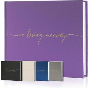 Twill Funeral Guest Book - in Loving Memory Guestbook with a Memory Table Sign - Hardcover Guest Sign in Book for Funeral Service - 320 Entries, 9"x7.5", Purple