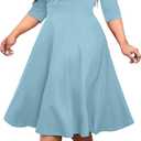 CLOCOR Women's Plus Size Midi Dress 3/4 Sleeve A-Line Swing Dress V Neck Flowy Casual Dresses 6 XL