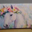 Pormipone White Horse Canvas Wall Art 16x24 Inch Floral Crown Horse Framed Art