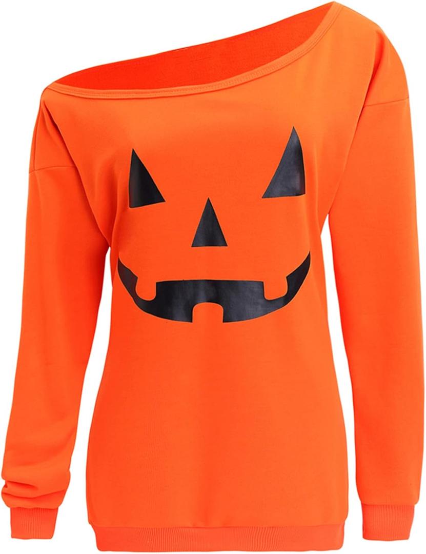 Lymanchi Women Slouchy Shirts Halloween Pumpkin Long Sleeve Sweatshirts Pullover (XX-Large, Orange)
