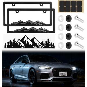 2PCS Car License Plates Frames Mountains,Raised Mountain Cars Plate Frame with Screws & Caps,Decorative Universal Cars Tag Frame as Car Accessories Include Mountain Decal