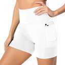 FULLSOFT High Waisted Biker Shorts for Women-5" Tummy Control Fitness Athletic Workout Running Yoga Gym Shorts (Small-Medium, 9-white(with Pockets))