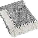 DII Herringbone Striped Collection Cotton Throw Blanket, 50x60, 
Black