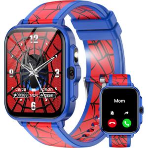 Smart Watch for Kids Boys Age 5-12, Ai Functions Games HD Touch Screen Watches with Video Camera Music Player Pedometer Heart Rate Sleep Tracker Christmas Birthday Gifts for Boys (Blue and Red, 1.85")