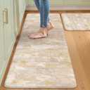 Collive Anti Fatigue Mats for Kitchen Floor, Abstrac Non Slip Kitchen Rugs Sets of 2 Cushioned Modern Desk Mat, Waterproof Comfort Standing Mat for Sink, Home Decor, 20" x 47" + 20" x 32", Beige/Cream