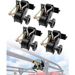 Ladder Rack Ratchet Straps with J-Hook (4 PCS), 1.4" Black Square Tube Mount, 1.5" Wide x 7.5' Long Black Retractable Ratchet Tie Down Strap Roof Rack, 500 lbs Load Heavy Duty, Cargo Buckle Lock Strap