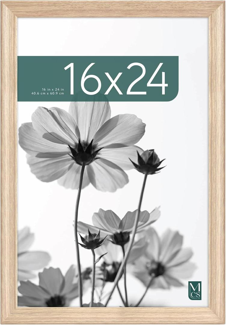 MCS Studio Gallery Classic 16x24 Poster Frame Natural Woodgrain Engineered Wood, Vertical & Horizontal Wall Hanging Large Picture Frame for Photos, Posters & Art Prints (1-Pack)